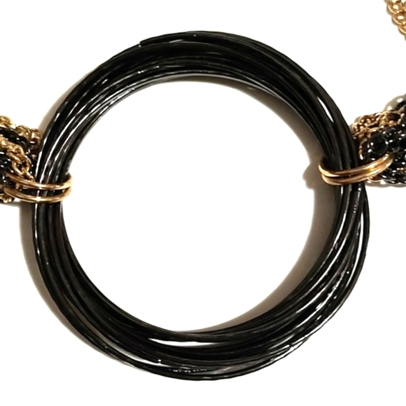 VINTAGE MULTI-STRAND GOLD-TONE GUNMETAL BLACK WIRE PENDANT 20 - 23" NECKLACE - Picture 3 of 11